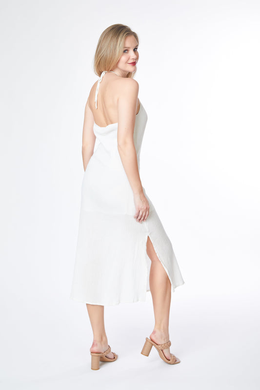 Halter Side Slit Midi Dress