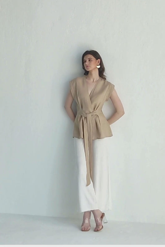 Power Moves Short Sleeve Top in Neutral Beige